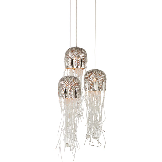 001 SI-1924030 | Primary Silo | Medusa 3-LIGHT Multi-Drop Pendant by Currey and Company in nickel, silver. Made from nickel, steel, glass in a modern style.