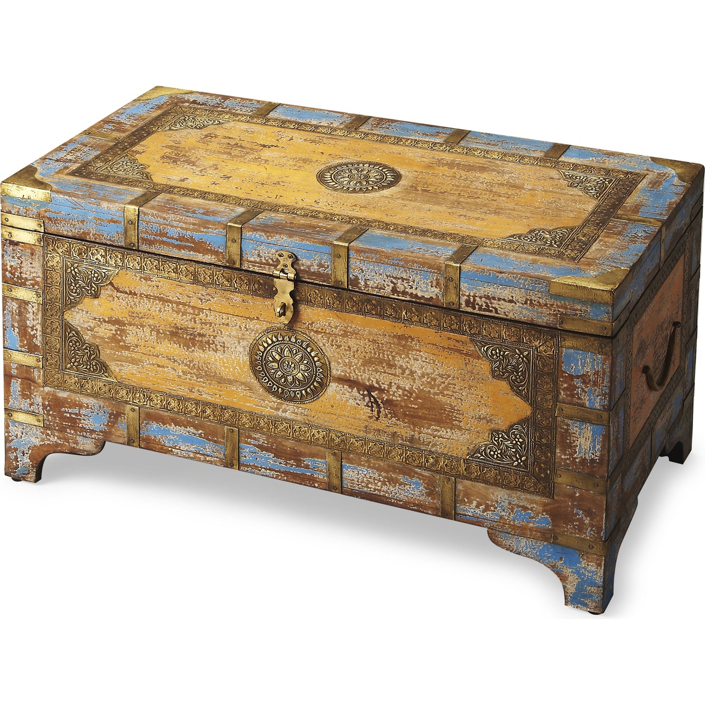 001 O-BUTLER-3365290 | Additional Silo | Nador Painted Brass Inlay Storage Trunk by Butler Specialty Company in assorted and artifacts. Made from wood, brass fitting in a modern style.