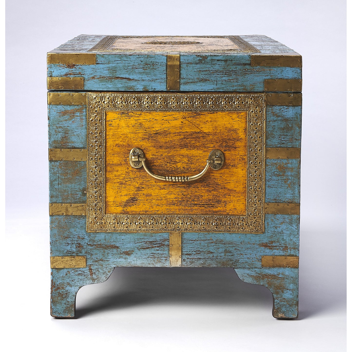 004 O-BUTLER-3365290 | Additional Silo | Nador Painted Brass Inlay Storage Trunk by Butler Specialty Company in assorted and artifacts. Made from wood, brass fitting in a modern style.