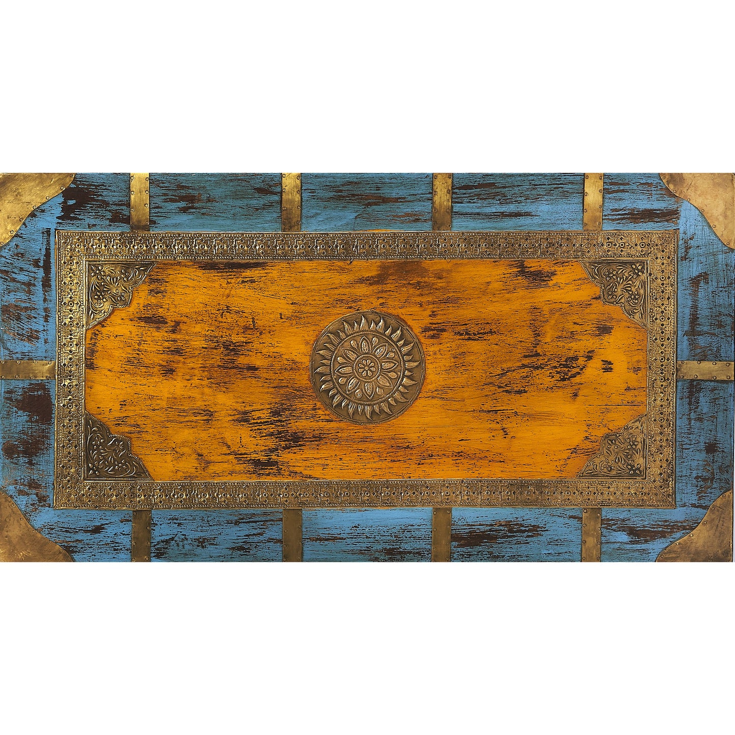 005 O-BUTLER-3365290 | Additional Silo | Nador Painted Brass Inlay Storage Trunk by Butler Specialty Company in assorted and artifacts. Made from wood, brass fitting in a modern style.