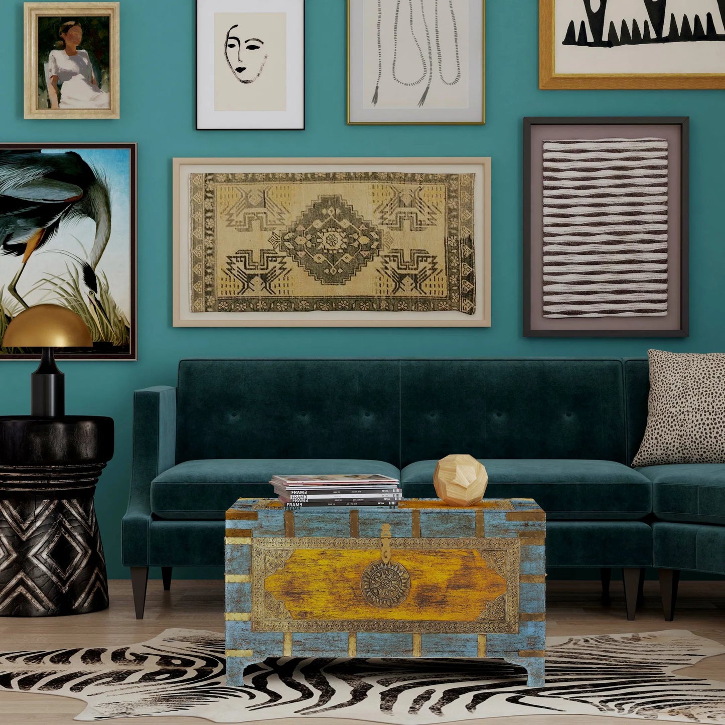 010 O-BUTLER-3365290 | Lifestyle | Nador Painted Brass Inlay Storage Trunk by Butler Specialty Company in assorted and artifacts. Made from wood, brass fitting in a modern style.