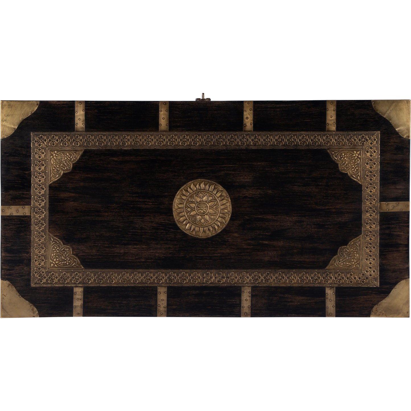 030 SI-2155902 | Closeup | Nador Coffee Table by Butler Specialty Company. Made from mango wood solids, brass fittings in a modern style.