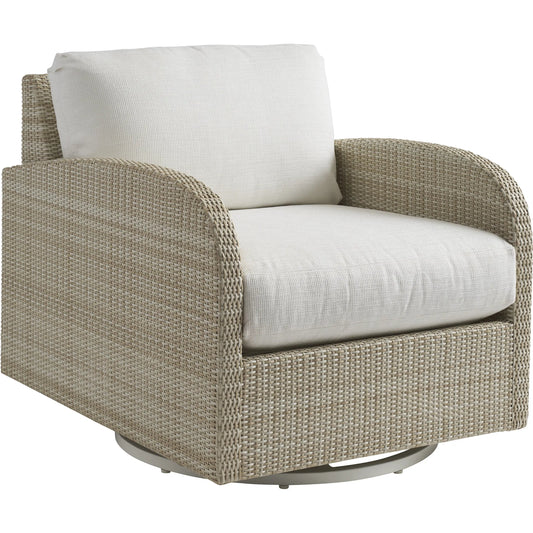 001 SI-2540658 | Primary Silo | Sand Dune Swivel Lounge Chair by Tommy Bahama Outdoor in tan. Made from all-weather wicker in a unique style.