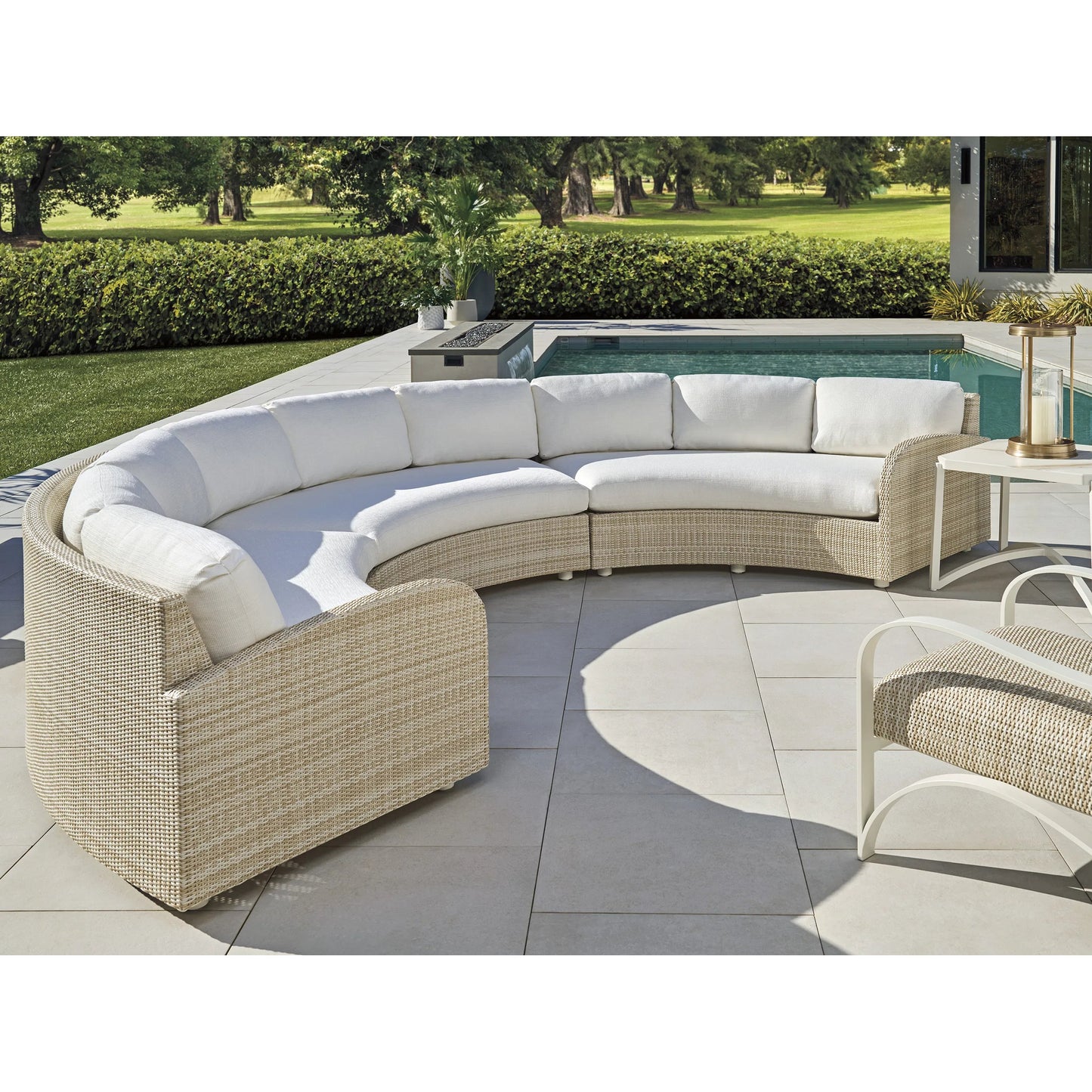 003 SI-2540668 | Lifestyle | Sand Dune Sectional by Tommy Bahama Outdoor in white, ivory and tan. Made from all-weather wicker in a unique style.