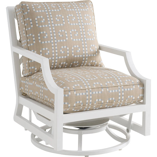 001 SI-2540677 | Primary Silo | Island Classic Swivel Lounge Chair by Tommy Bahama Outdoor in beige, tan and white. Made from aluminum, fabric in a unique style.