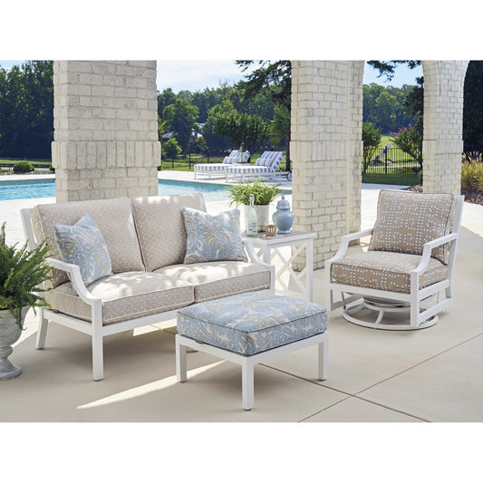 Island Classic Ottoman by Tommy Bahama Outdoor in white. Made from aluminum, fabric in a unique style.