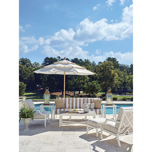Island Classic Rectangular Cocktail Table by Tommy Bahama Outdoor in white. Made from quartz, aluminum, fabric in a unique style.