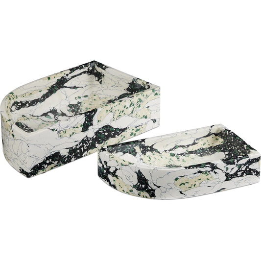 Fossey Asymmetrical Tray by Currey and Company in white, black. Made from composite stone in a modern style.