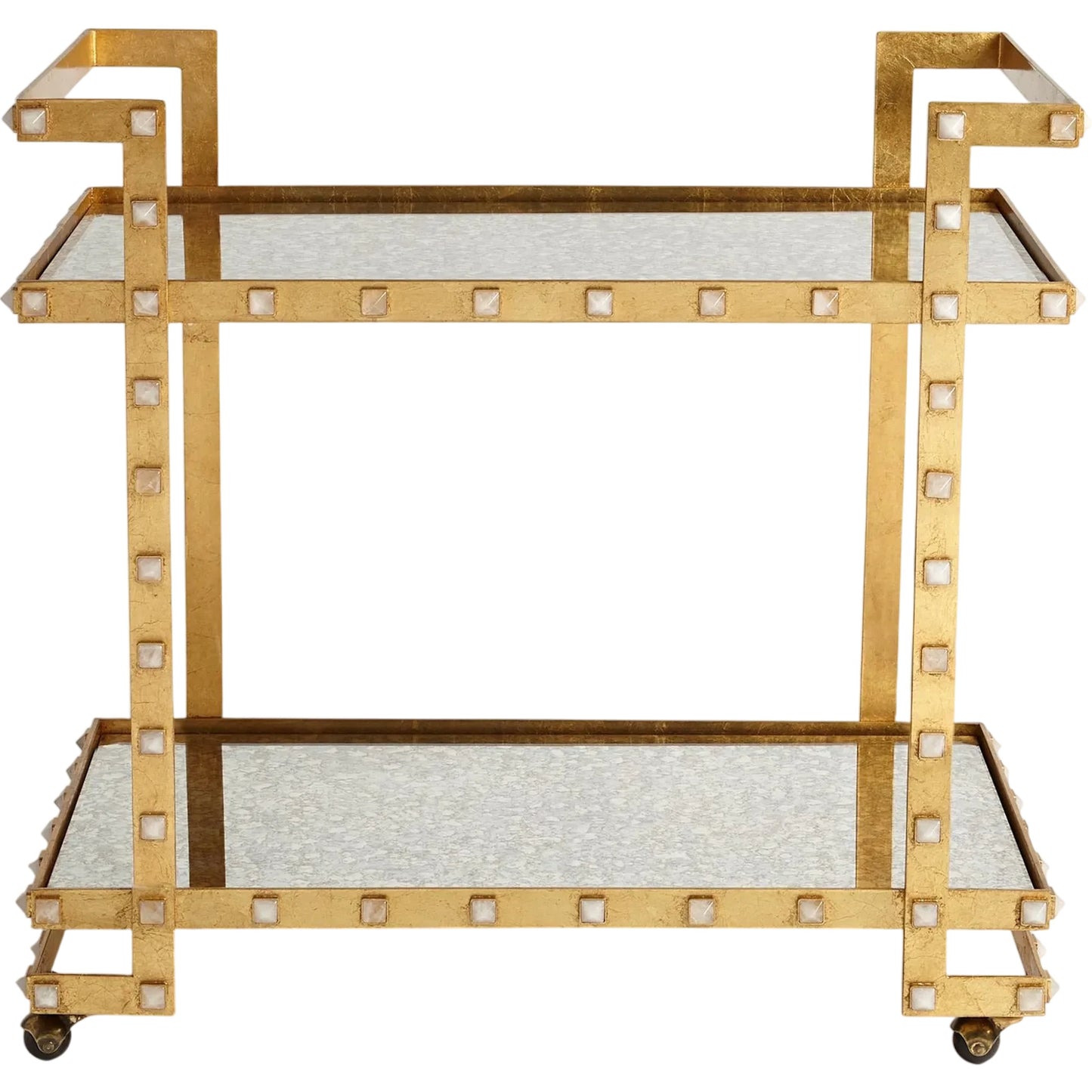 001 SI-2446446 | Primary Silo | Quartz Stud Bar Cart by Global Views in gold leaf. Made from steel, quartz, mdf in a unique style.