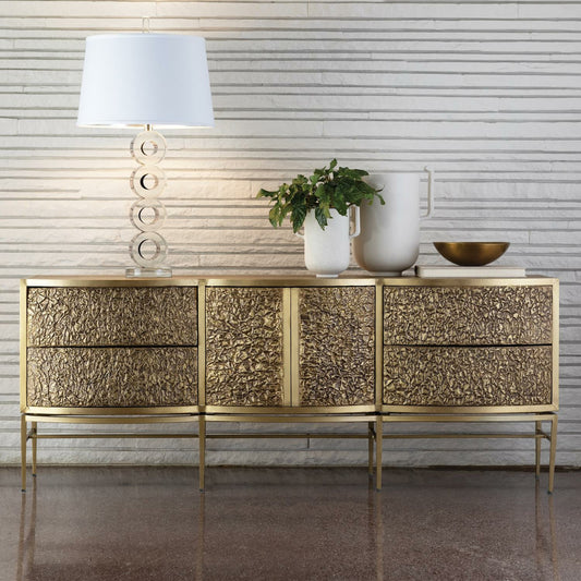 Crinkle Long Cabinet by Global Views in brass, bronze. Made from brass in a transitional style.