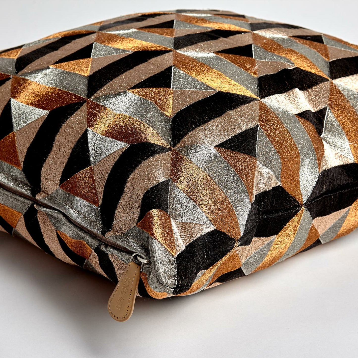 008 SR-893370 | Unknown | Triangle Marquetry Pillow by Global Views in natural. Made from cotton sheeting in a modern style.