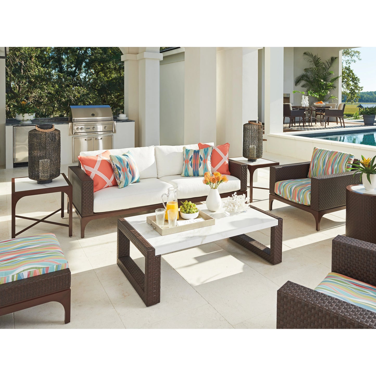 007 SI-1962930 | Lifestyle | Abaco Rectangular Cocktail Table by Tommy Bahama Outdoor in brown, white, gray and english walnut. Made from unique in a modern style.