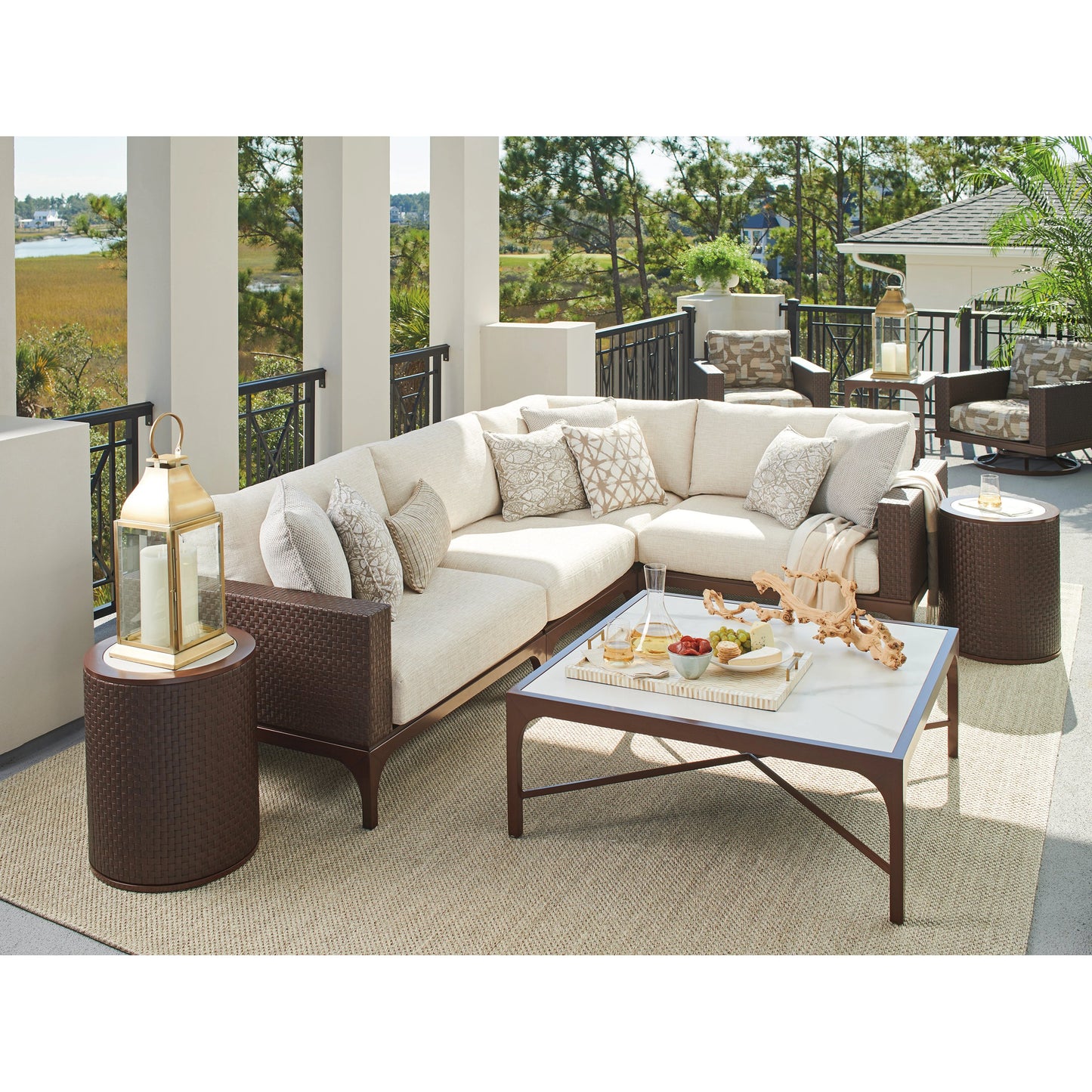 007 SI-1962929 | Lifestyle | Abaco Square Cocktail Table by Tommy Bahama Outdoor in english walnut. Made from unique in a modern style.