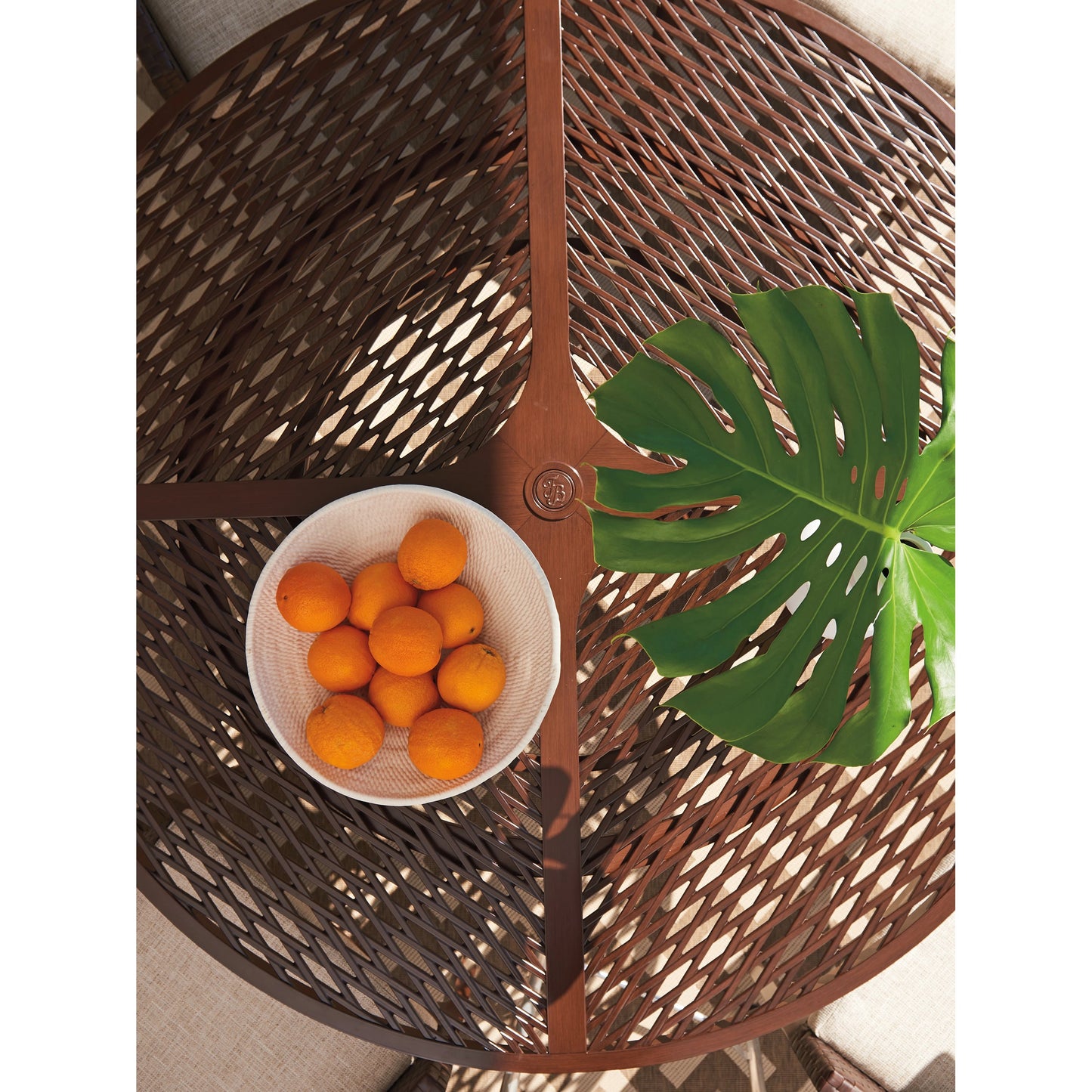 003 SI-1962926 | Lifestyle | Abaco Round Dining Table by Tommy Bahama Outdoor in english walnut. Made from unique in a transitional style.