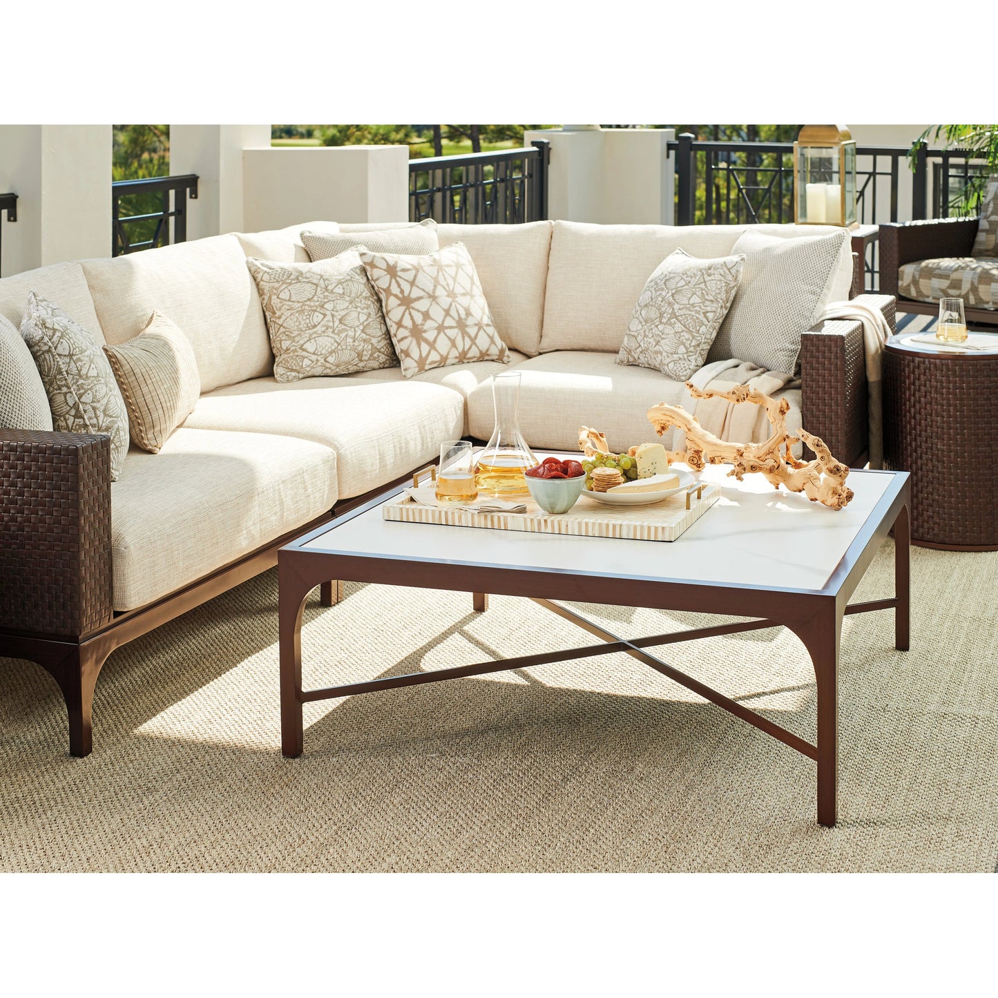 004 SI-1962929 | Lifestyle | Abaco Square Cocktail Table by Tommy Bahama Outdoor in english walnut. Made from unique in a modern style.