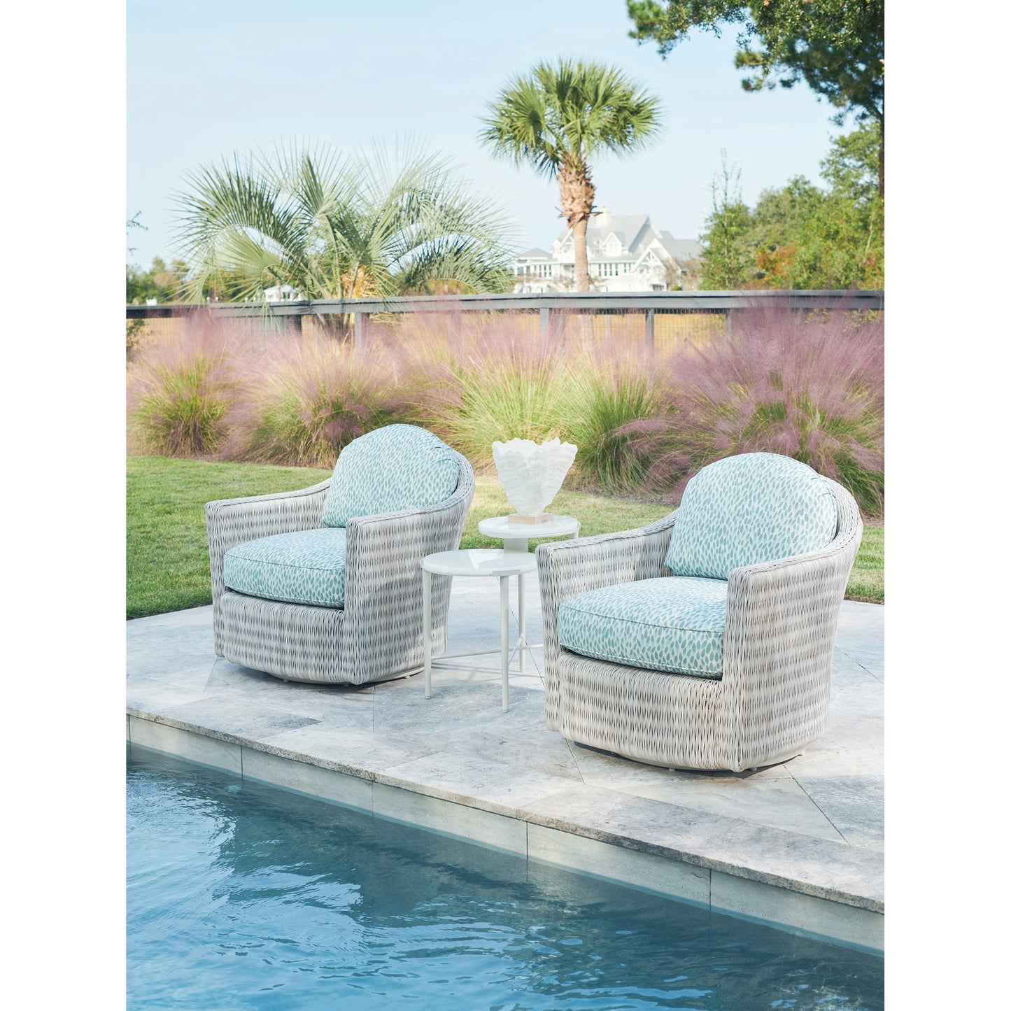 004 SI-1962955 | Lifestyle | Seabrook Tiered End Table by Tommy Bahama Outdoor in oyster white. Made from unique in a modern style.