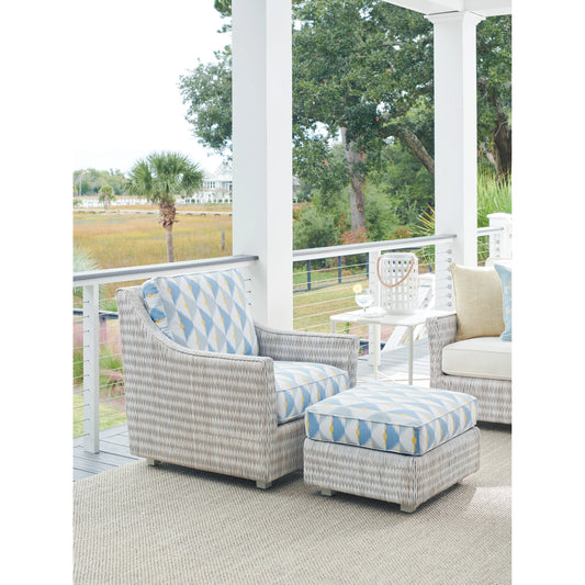 Seabrook Ottoman by Tommy Bahama Outdoor in oyster white. Made from unique in a coastal style.