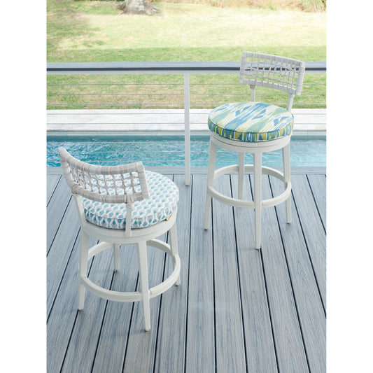 Seabrook Swivel Bar Stool by Tommy Bahama Outdoor in oyster white. Made from unique in a coastal style.