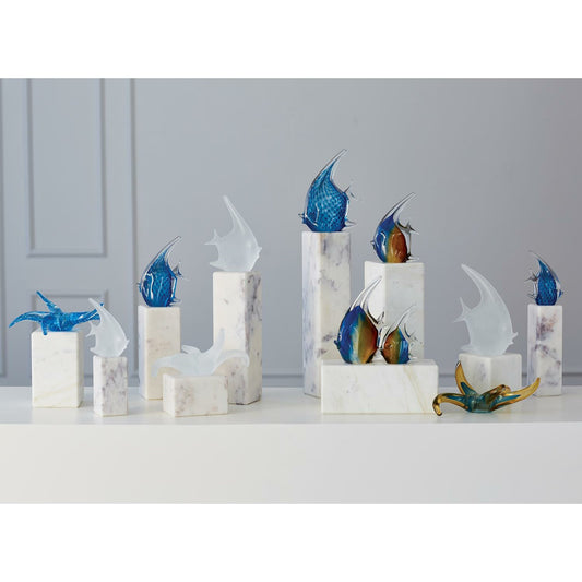 4" Marble Mini Pedestals by Global Views. Made from white banswara marble in a transitional style.