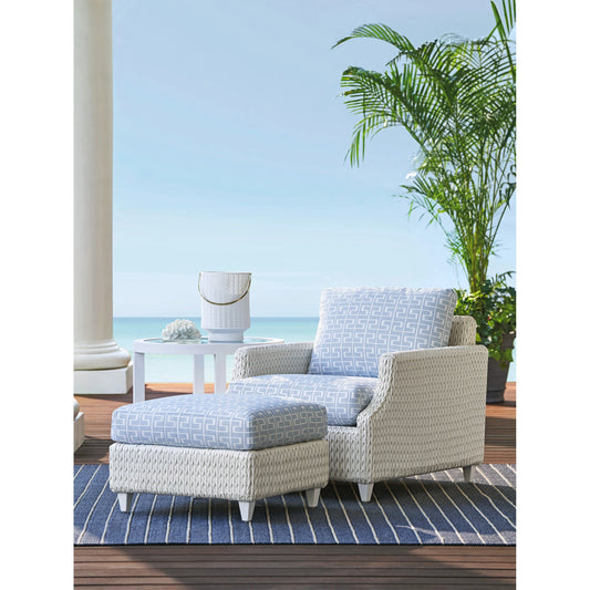Ocean Breeze Promenade Pattern Ottoman by Tommy Bahama Outdoor in pearl white. Made from unique in a coastal style.