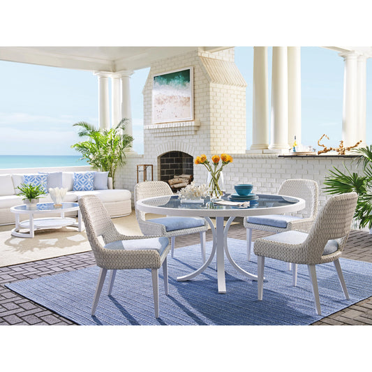 Ocean Breeze Promenade Round Dining Table by Tommy Bahama Outdoor in white. Made from unique in a coastal style.