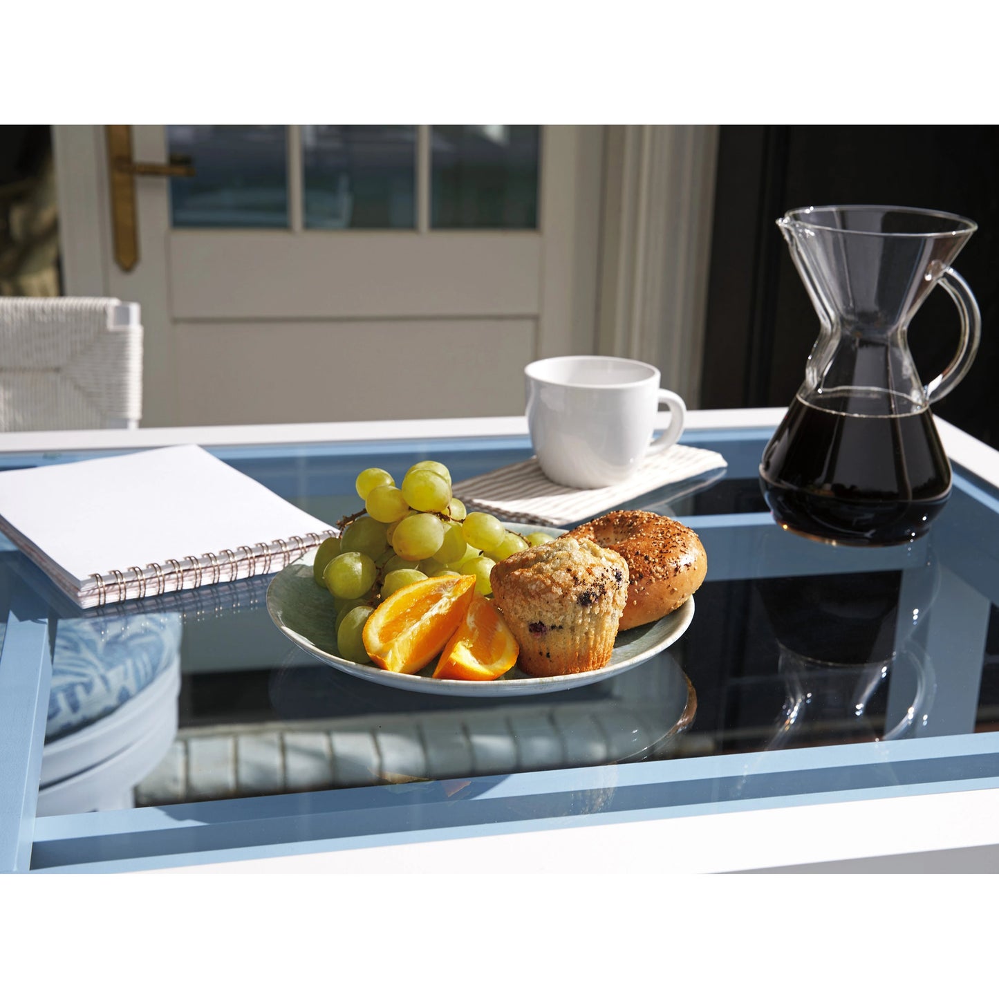 003 SI-2013329 | Closeup | Ocean Breeze Promenade Bistro Table by Tommy Bahama Outdoor in pearl white. Made from unique in a modern style.