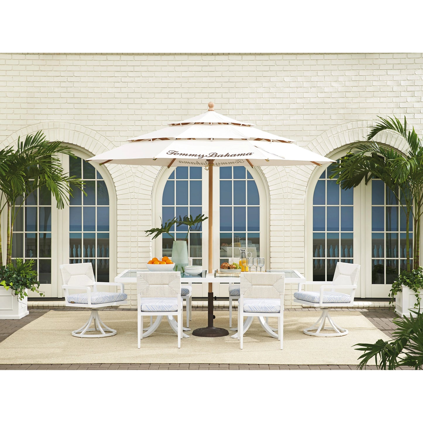 005 SI-2013330 | Lifestyle | Ocean Breeze Promenade Rectangular Dining Table by Tommy Bahama Outdoor in white. Made from unique in a coastal style.