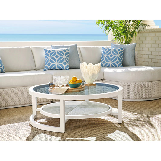 Ocean Breeze Promenade Round Cocktail Table by Tommy Bahama Outdoor in white. Made from unique in a coastal style.
