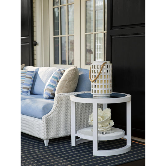 Ocean Breeze Promenade Round End Table by Tommy Bahama Outdoor in white. Made from unique in a coastal style.