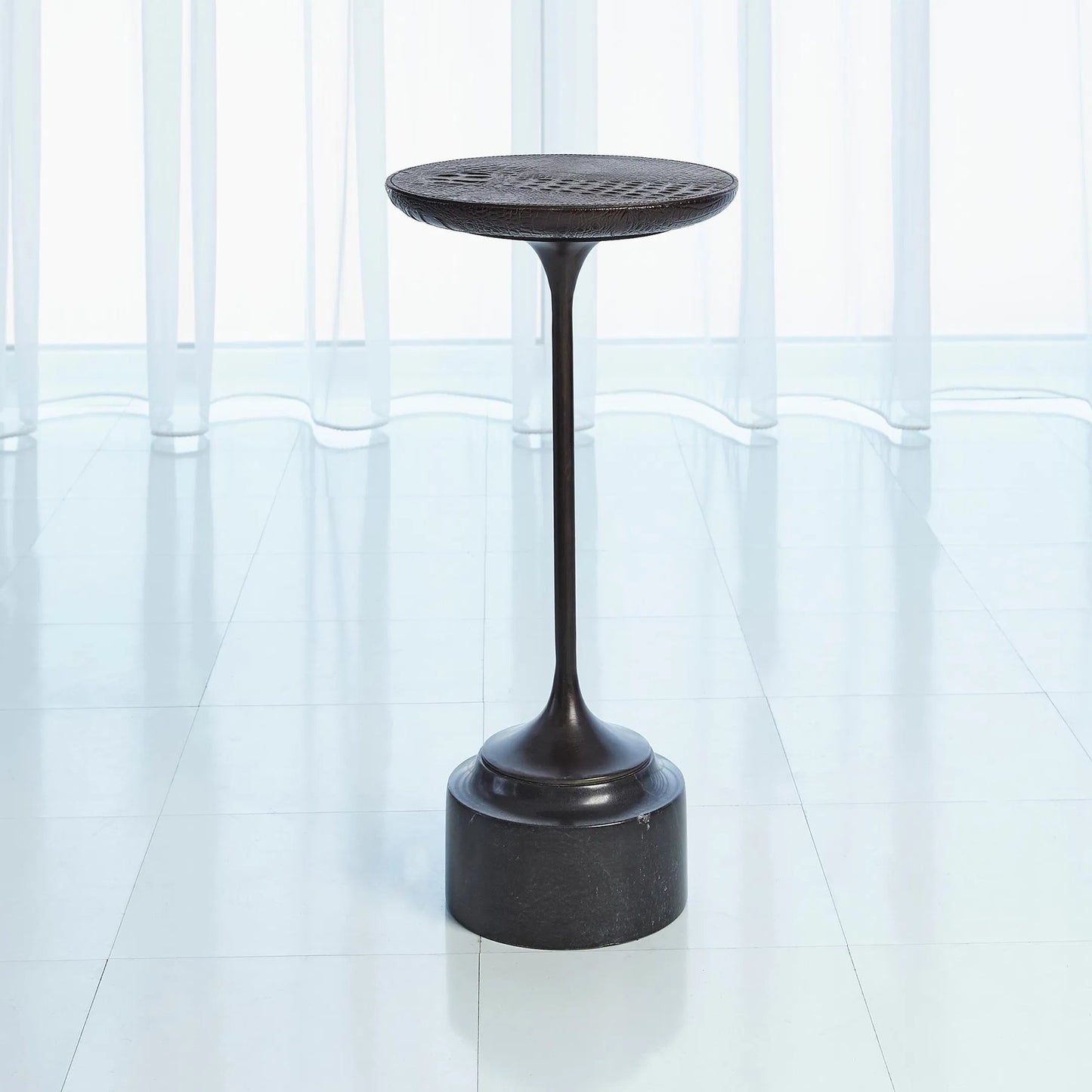 002 SR-891667 | Lifestyle | Croc Drinks Table by Global Views in bronze. Made from aluminum, granite, leather, tetron in a eclectic & global style.