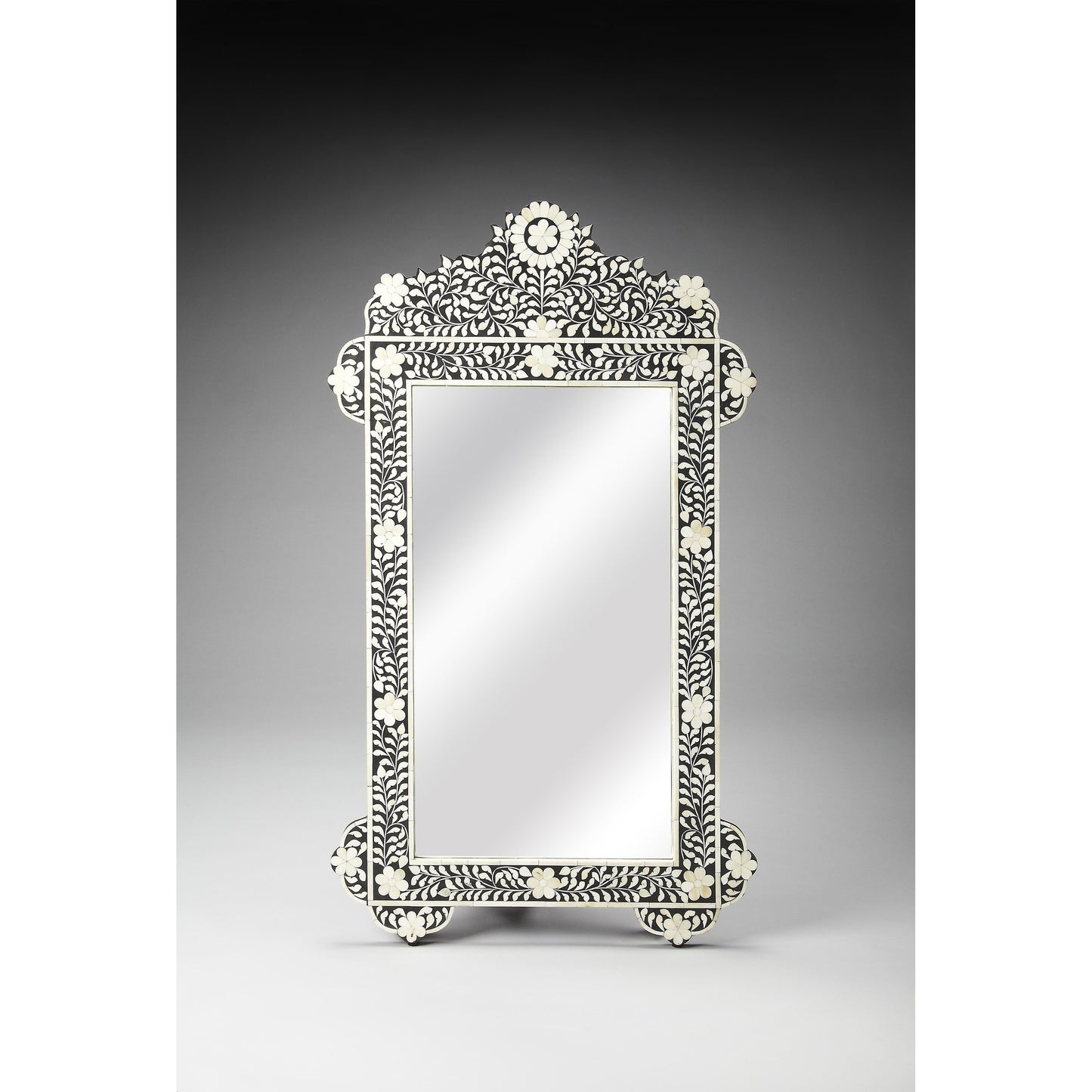 002 O-BUTLER-3481318 | Additional Silo | Vivienne Wall Mirror II by Butler Specialty Company in black and black bone inlay. Made from select wood solids, mdf, resin, bone inlay in a modern style.