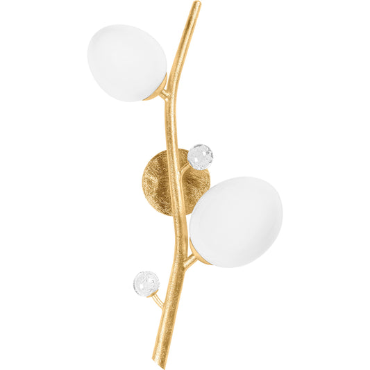 Mirielle 2 Light Sconce by Corbett in vintage gold leaf. Made from steel in a modern style.