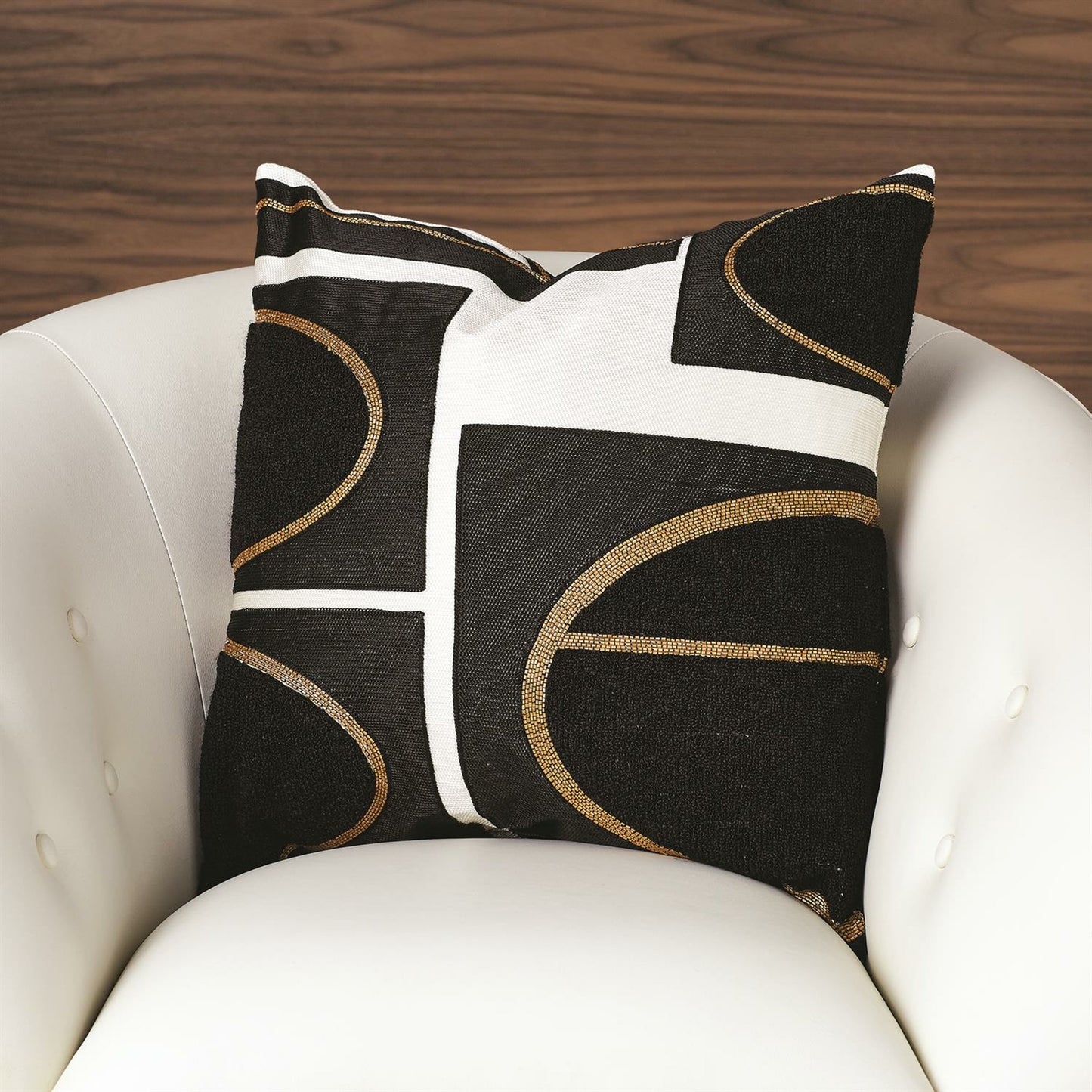 003 SR-827665 | Lifestyle | Brass Loop Pillow by Global Views in beige, black and beige, black. Made from shell 100% cotton, lining 100% cotton in a modern style.