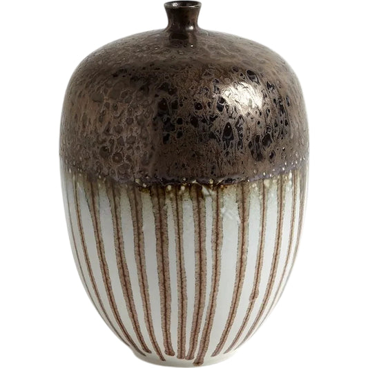 Reactive Bronze Stripe Vessel by Global Views. Made from porcelain in a eclectic & global style.