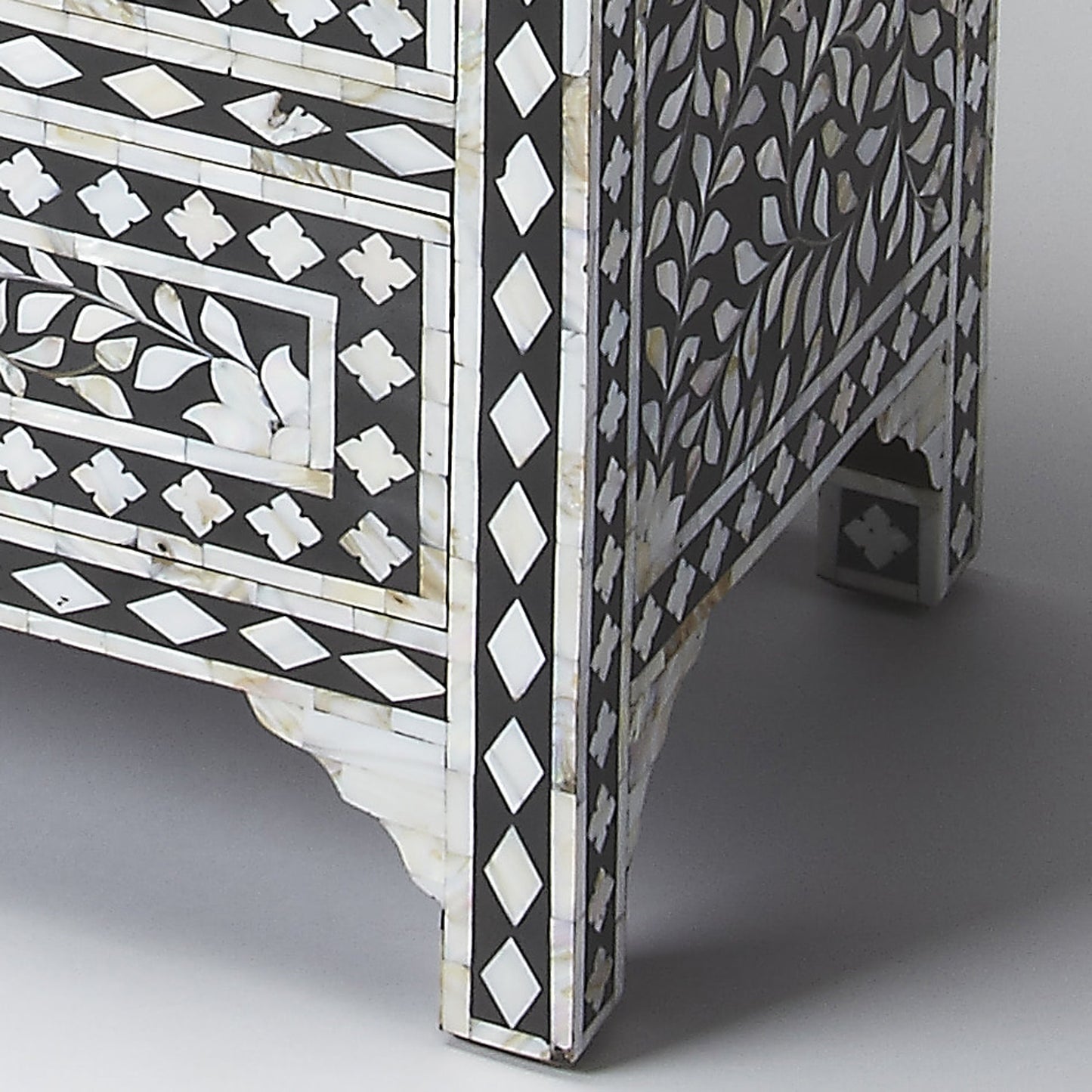 005 O-BUTLER-3559318 | Additional Silo | Bone Inlay Chest by Butler Specialty Company in black and black bone inlay. Made from mango wood solids, mdf, resin, bone in a modern style.