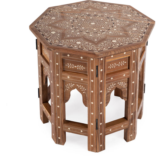 Wood & Bone Inlay Accent Table by Butler Specialty Company in medium brown and wood & bone inlay. Made from wood, bone inlay in a modern style.