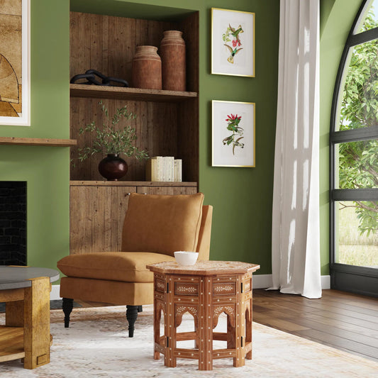 Wood & Bone Inlay Accent Table by Butler Specialty Company in medium brown and wood & bone inlay. Made from wood, bone inlay in a modern style.