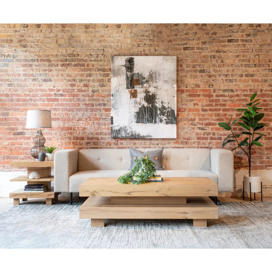 Alpine 55" Coffee Table by World Interiors in tan and natural. Made from oak wood in a transitional style.