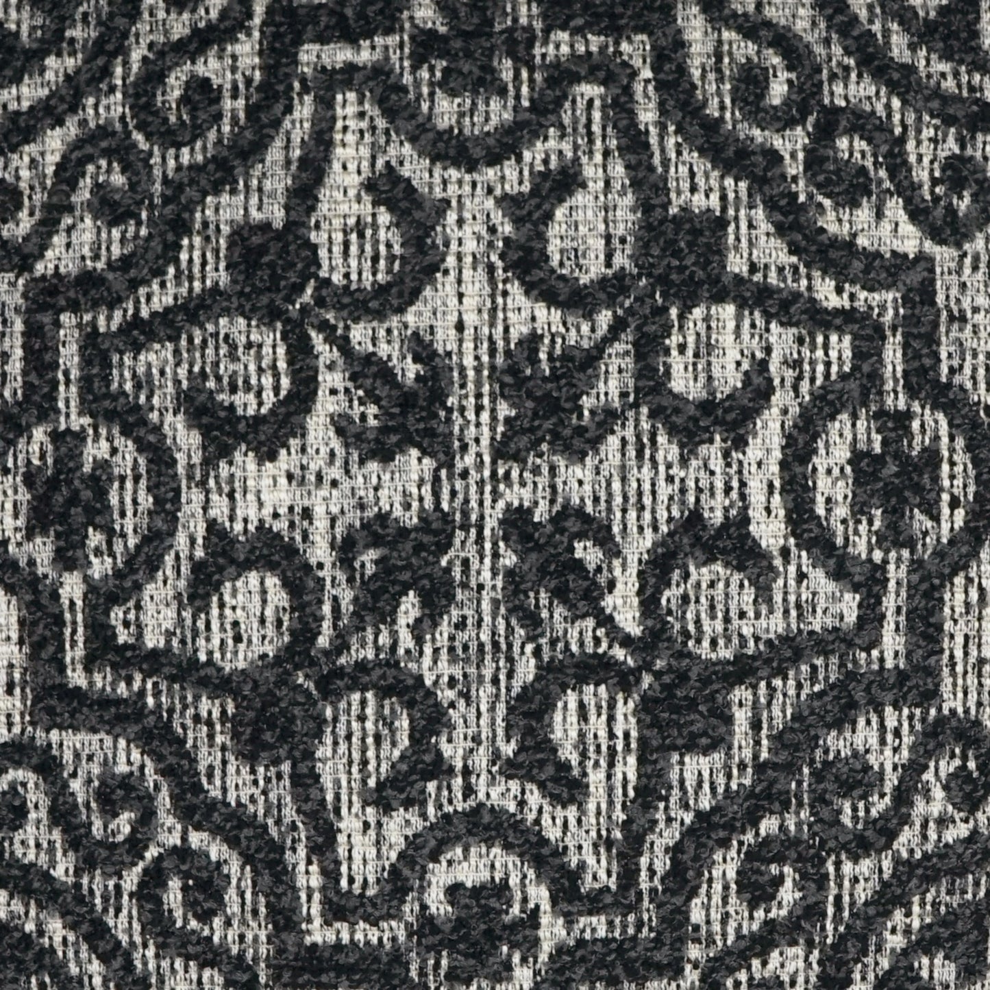 002 SI-2028136 | Closeup | Linz Pillow by DV Kap Home in black, grey. Made from 75% acrylic, 10% polyester, 10% cotton, 5% linen in a modern style.