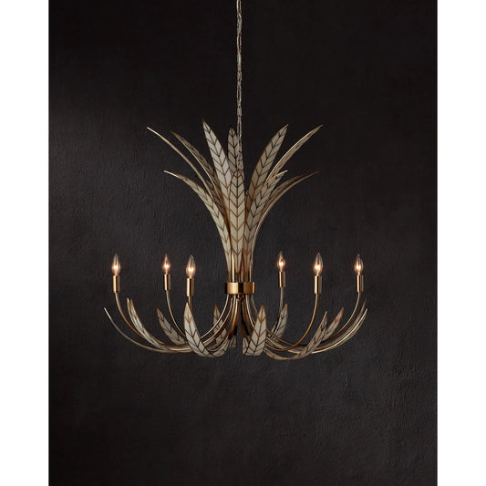 Foliatura Chandelier by Currey and Company in antique brass, off-white. Made from metal, brass, composite in a eclectic & global style.