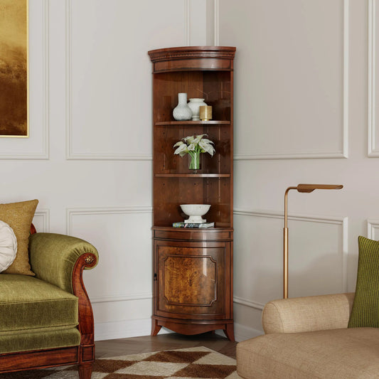 Dowling Olive Ash Burl Corner Cabinet by Butler Specialty Company in medium brown and olive ash burl. Made from poplar solids, mdf, cherry veneer in a traditional style.