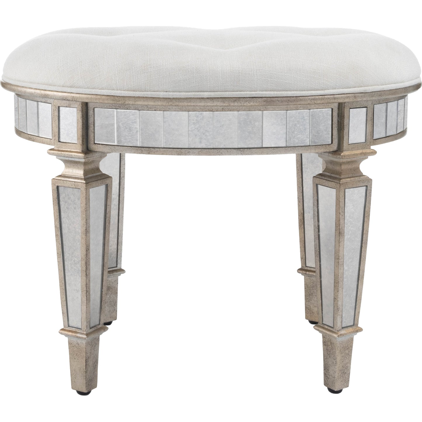 008 O-BUTLER-3630146 | Additional Silo | Garbo Mirrored Vanity Stool by Butler Specialty Company in silver and mirror. Made from rubberwood solids, mdf, cotton, urethane foam, antique mirrored glass in a traditional style.