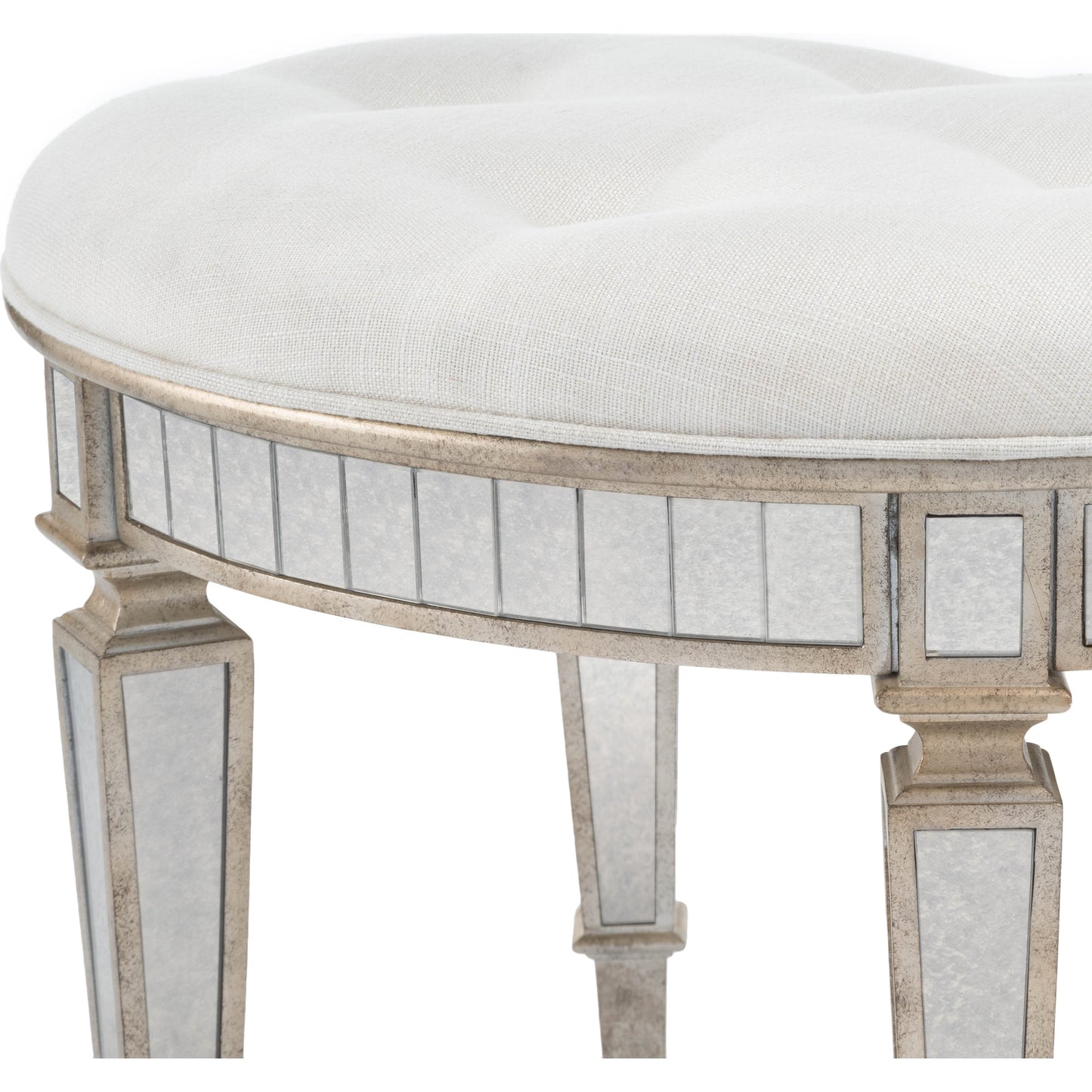 009 O-BUTLER-3630146 | Additional Silo | Garbo Mirrored Vanity Stool by Butler Specialty Company in silver and mirror. Made from rubberwood solids, mdf, cotton, urethane foam, antique mirrored glass in a traditional style.