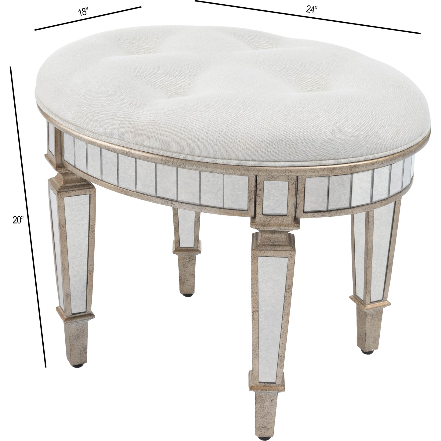006 O-BUTLER-3630146 | Additional Silo | Garbo Mirrored Vanity Stool by Butler Specialty Company in silver and mirror. Made from rubberwood solids, mdf, cotton, urethane foam, antique mirrored glass in a traditional style.
