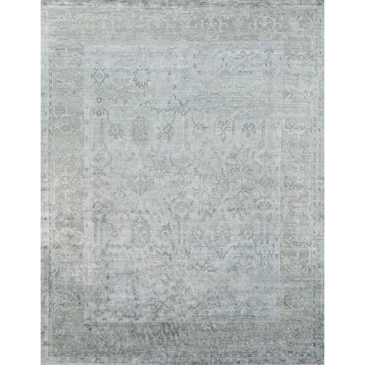 Antique'd Silk Rug by Exquisite Rugs in green, aqua. Made from bamboo silk in a unique style.