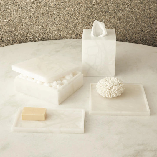 Alabaster Amenities Box by Global Views in natural. Made from alabaster in a modern style.