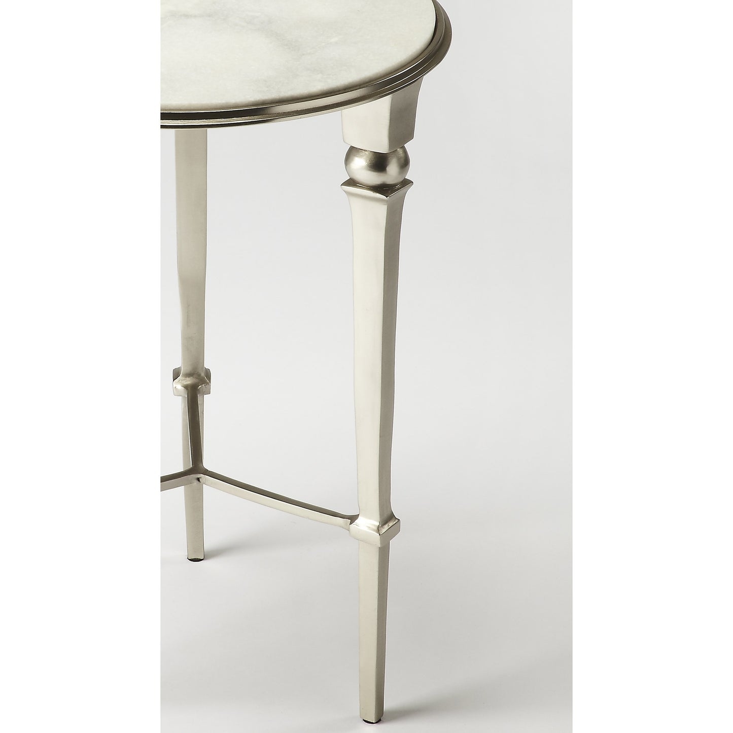 003 O-BUTLER-3667260 | Additional Silo | Darrieux Round Marble End Table by Butler Specialty Company in silver and modern expressions. Made from aluminum, iron, white marble in a modern style.