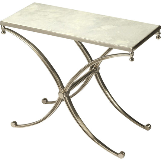 Duvall Marble End Table by Butler Specialty Company in silver and modern expressions. Made from aluminium, iron, white marble in a modern style.