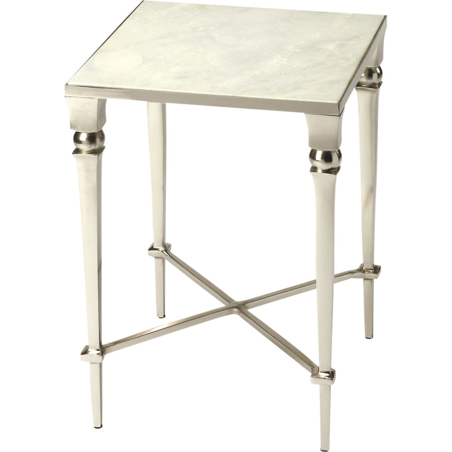 001 O-BUTLER-3677260 | Additional Silo | Darrieux Marble End Table by Butler Specialty Company in silver and modern expressions. Made from aluminium, iron, white marble in a modern style.