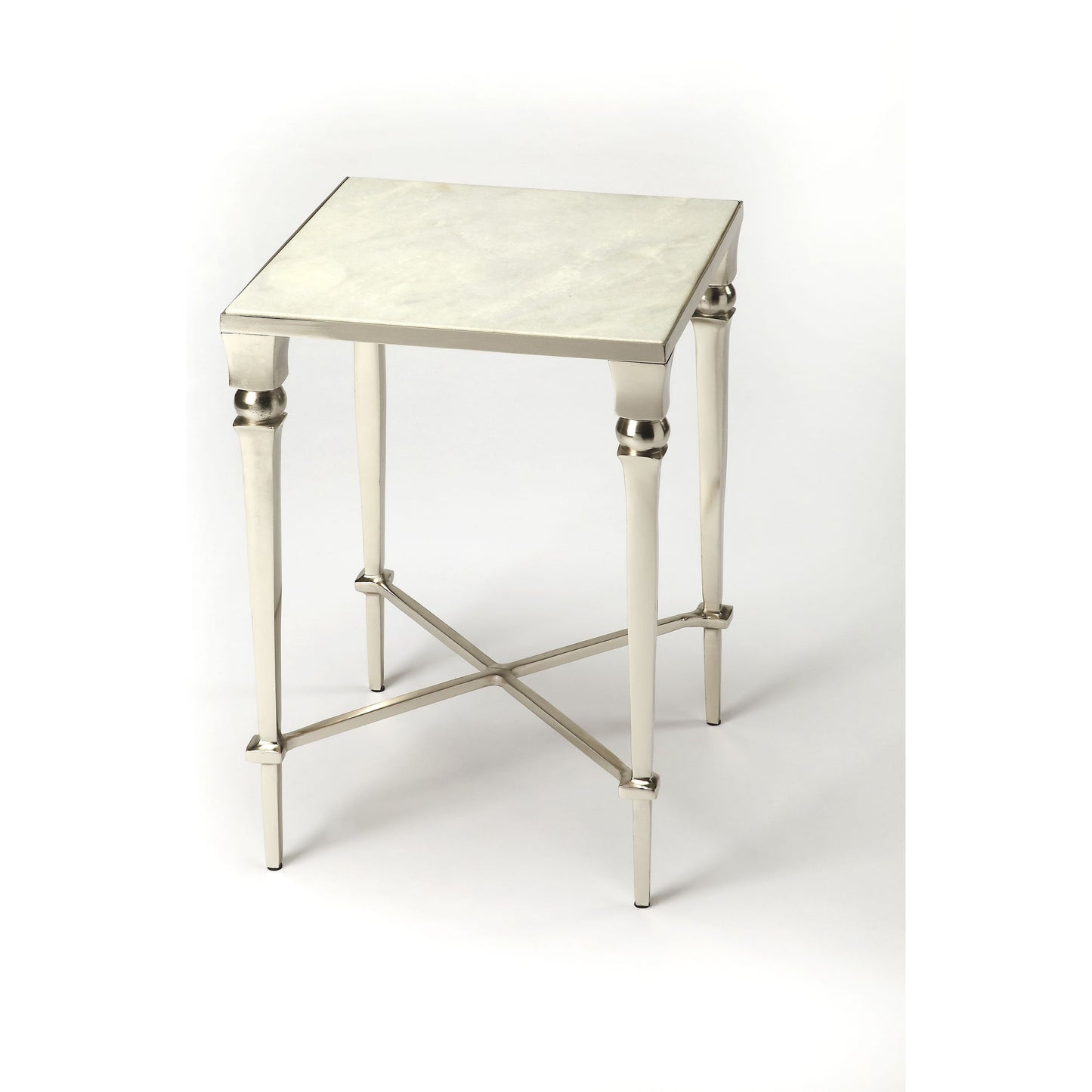 002 O-BUTLER-3677260 | Additional Silo | Darrieux Marble End Table by Butler Specialty Company in silver and modern expressions. Made from aluminium, iron, white marble in a modern style.